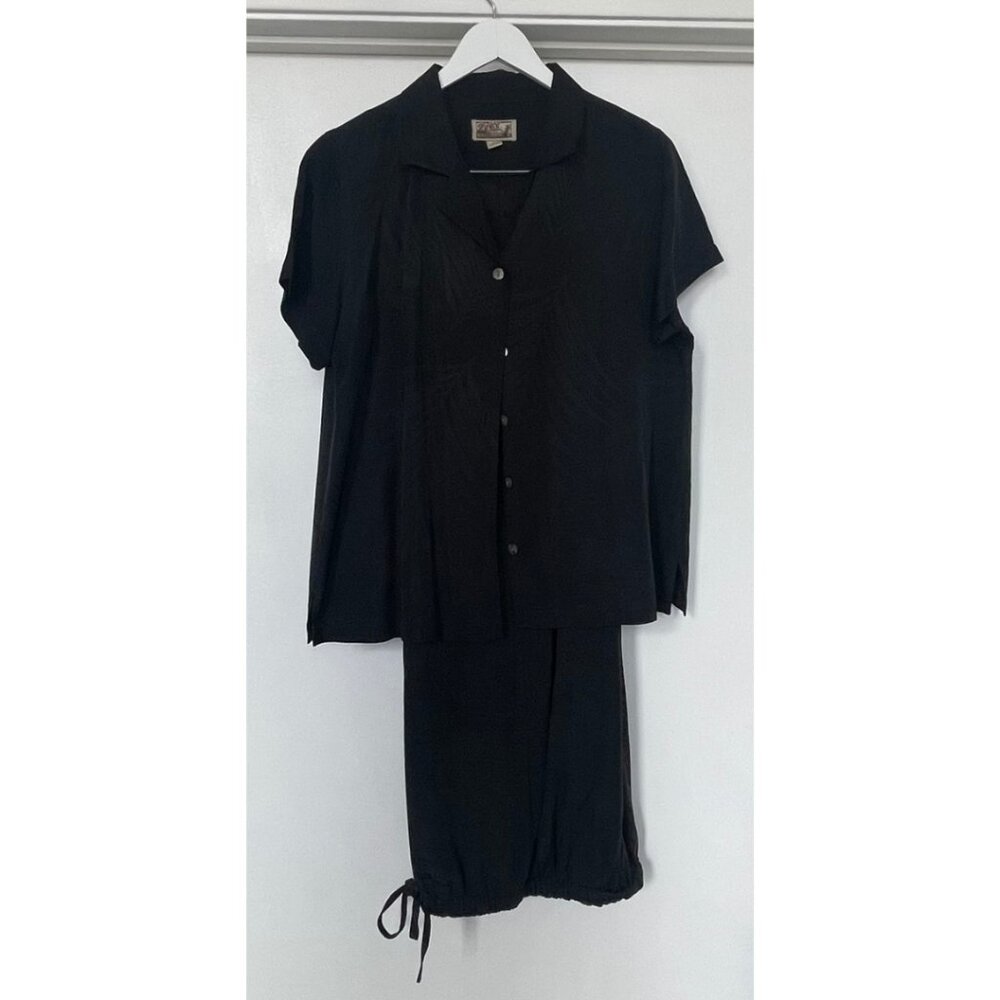Silk 3 Piece Set 100% Tiki Classics Black Button Top Large Medium Palm vintage